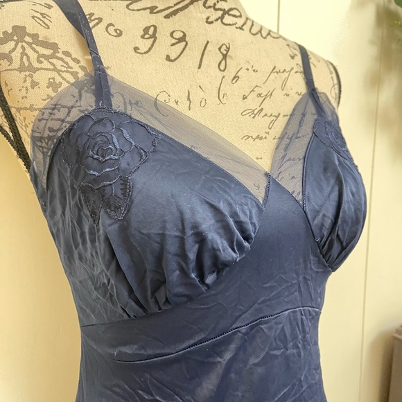 VTG romantic  Navy blue slip dress chemise neglige lingerie cottagecore - Picture 3 of 8